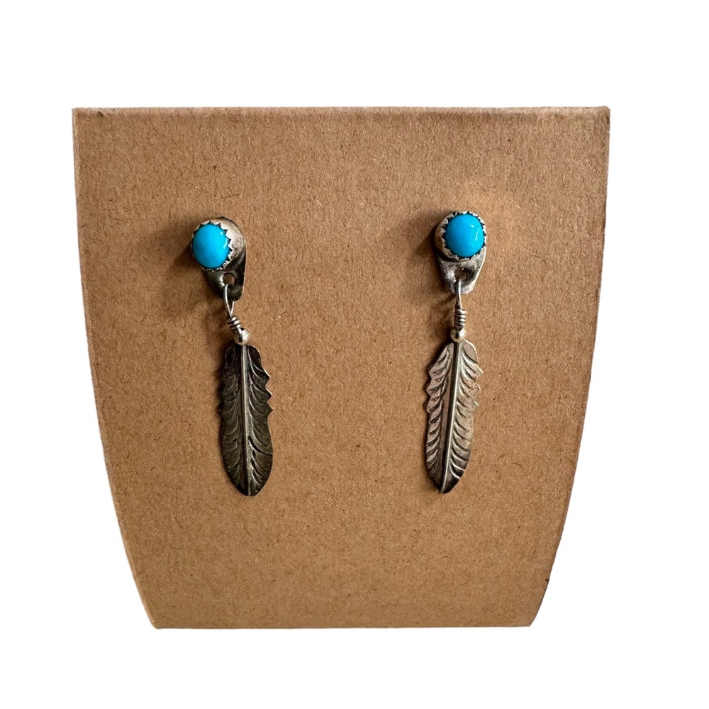 Sterling Silver and Turquoise Handcrafted Feather Post Earrings